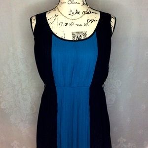 Double Zero Black Blue Pleated Sleeveless Dress L